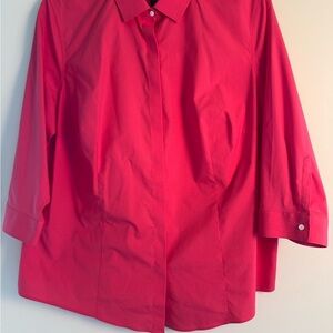 Talbots Dark Pink Boxy Button Down Shirt with Notched Collar 22W NWOT 3/4 sleeve
